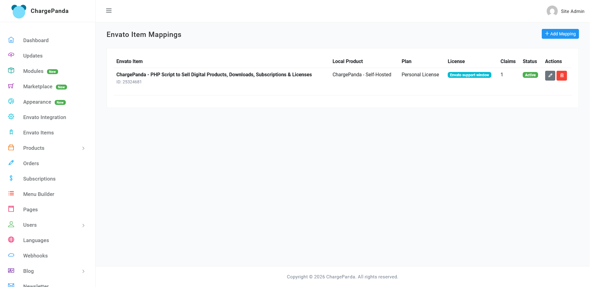 ChargePanda Envato Item Mapping