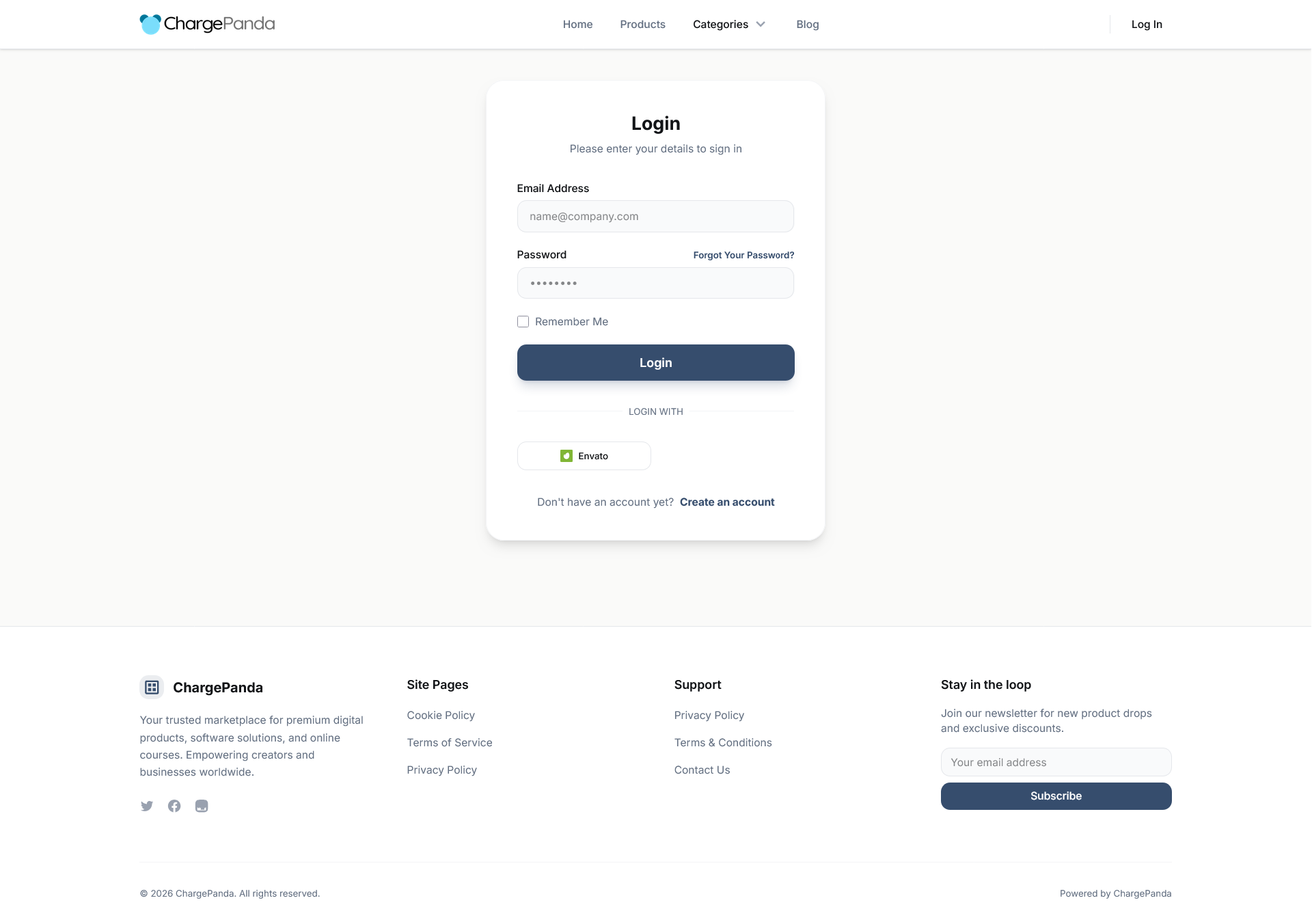 ChargePanda login with Envato